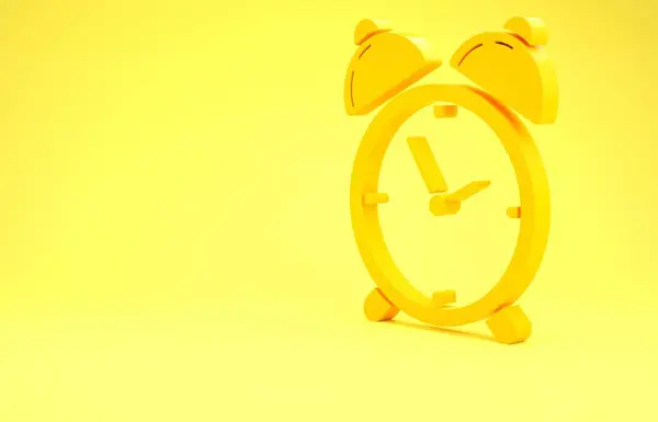 Yellow Alarm clock icon isolated on yellow background. Wake up, get up concept. Time sign. Minimalism concept. 3d illustration 3D render — Stock Photo, Image