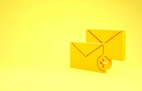 Ikona žluté obálky izolovaná na žlutém pozadí. Byl přijat koncept zprávy. Nová, e-mailová zpráva, sms. Služba doručování pošty. Minimalismus. 3D ilustrace 3D vykreslení — Stock fotografie
