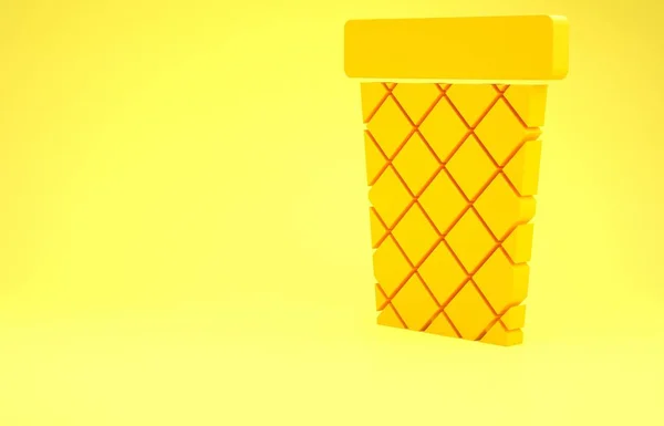 Yellow Trash can icon isolated on yellow background. Garbage bin sign. Recycle basket icon. Office trash icon. Minimalism concept. 3d illustration 3D render — Stock Photo, Image