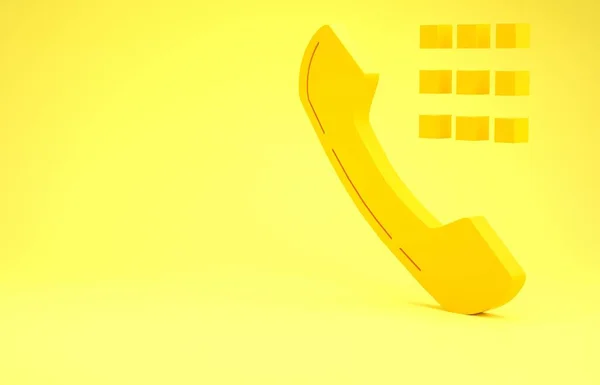 Yellow Telephone handset icon isolated on yellow background. Phone sign. Minimalism concept. 3d illustration 3D render — 스톡 사진