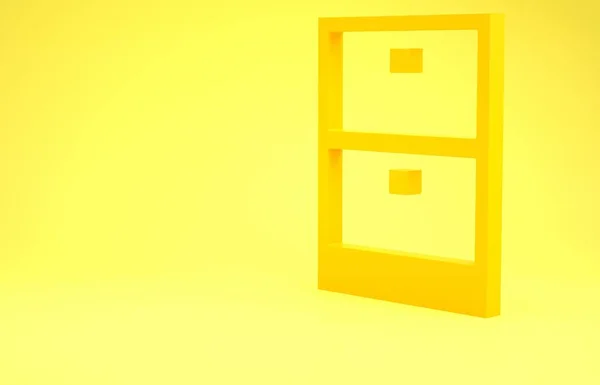 Yellow Archive papers drawer icon isolated on yellow background. Drawer with documents. File cabinet drawer. Office furniture. Minimalism concept. 3d illustration 3D render
