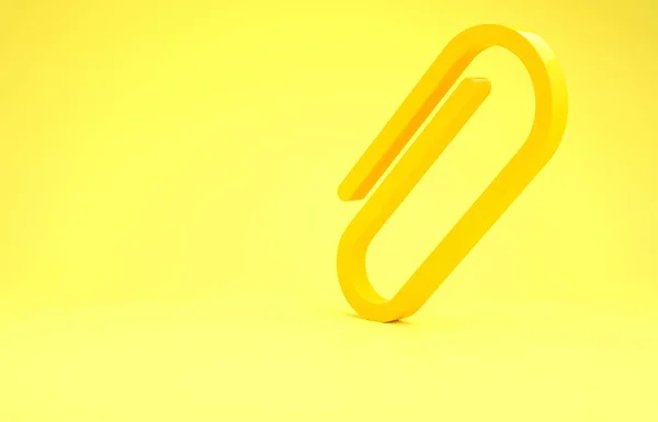 Yellow Paper clip icon isolated on yellow background. Minimalism concept. 3d illustration 3D render — Stock Photo, Image