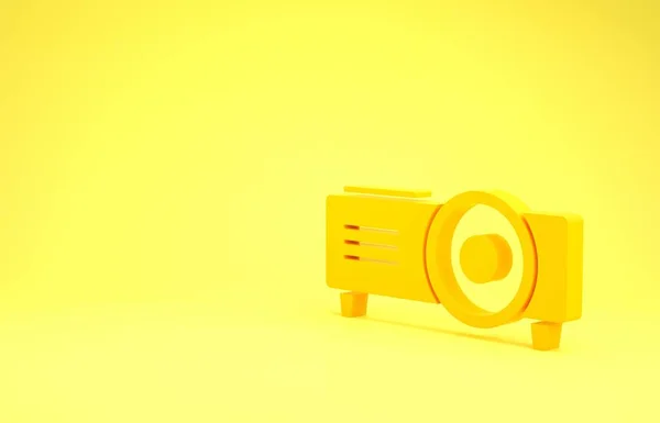 Apresentação Amarelo, filme, filme, ícone do projetor de mídia isolado no fundo amarelo. Conceito de minimalismo. 3D ilustração 3D render — Fotografia de Stock