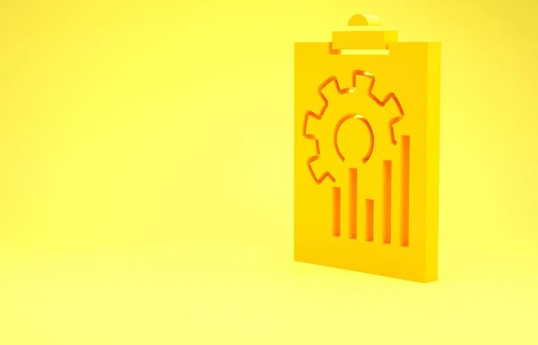 Yellow Clipboard with graph chart icon isolated on yellow background. Report text file icon. Accounting sign. Audit, analysis, planning. Minimalism concept. 3d illustration 3D render — 스톡 사진