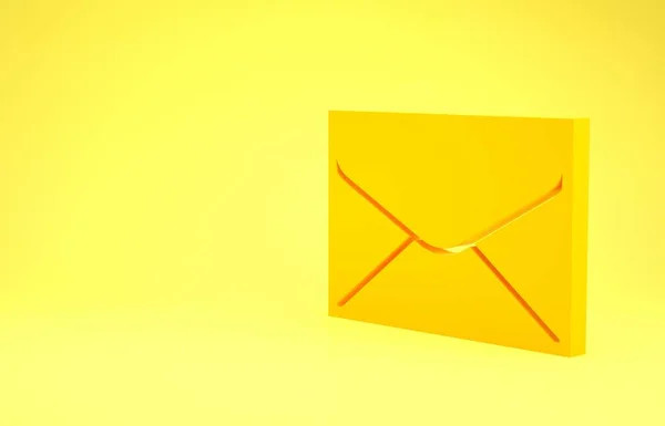 Ikona žluté obálky izolovaná na žlutém pozadí. Symbol dopisu e-mailem. Minimalismus. 3D ilustrace 3D vykreslení — Stock fotografie