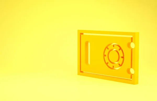 Yellow Safe εικονίδιο απομονώνονται σε κίτρινο φόντο. Η πόρτα ασφαλίζει ένα θησαυροφυλάκιο τράπεζας με κλειδαριά συνδυασμού. Αξιόπιστη προστασία δεδομένων. Μινιμαλιστική έννοια. 3d απεικόνιση 3D καθιστούν — Φωτογραφία Αρχείου