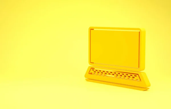 Gele Laptop icoon geïsoleerd op gele achtergrond. Notitieboekje met leeg scherm. Minimalisme concept. 3d illustratie 3D renderen — Stockfoto