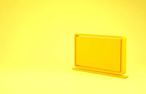 Icône d'ordinateur portable jaune isolé sur fond jaune. Ordinateur portable avec signe d'écran vide. Concept de minimalisme. Illustration 3D rendu 3D — Photo