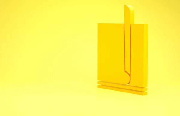 Ícone de documento de arquivo amarelo isolado no fundo amarelo. Ícone da lista de verificação. Conceito de negócio. Conceito de minimalismo. 3D ilustração 3D render — Fotografia de Stock