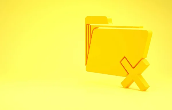 Gelbes Lösch-Ordner-Symbol isoliert auf gelbem Hintergrund. Ordner mit Papierkorb. Lösch- oder Fehlerordner. Computerinformationsordner schließen. Minimalismus-Konzept. 3D Illustration 3D Renderer — Stockfoto
