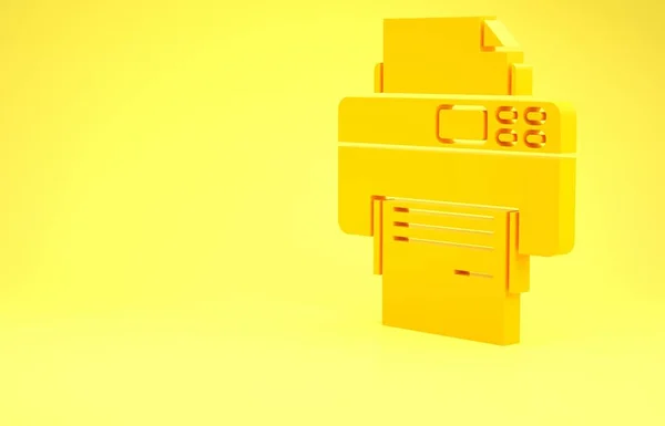 Sarı arkaplanda sarı yazıcı simgesi izole edildi. Minimalizm kavramı. 3d illüstrasyon 3d canlandırma — Stok fotoğraf