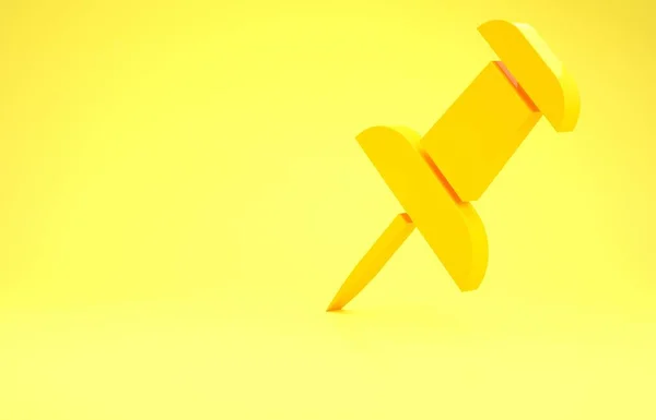 Icono amarillo Push pin aislado sobre fondo amarillo. Signo de chinchetas. Concepto minimalista. 3D ilustración 3D render —  Fotos de Stock