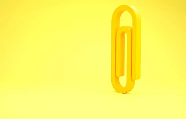 Жовтий паперовий кліп ізольований на жовтому тлі. Концепція мінімалізму. 3D ілюстрація 3D рендеринга — стокове фото