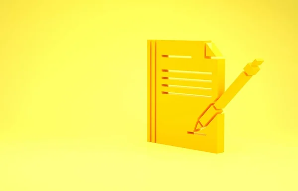 Cuaderno amarillo en blanco y lápiz icono aislado sobre fondo amarillo. Papel y pluma. Concepto minimalista. 3D ilustración 3D render —  Fotos de Stock