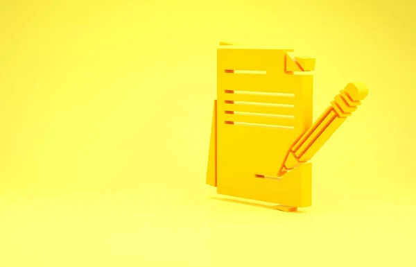 Caderno e lápis em branco amarelo com ícone de borracha isolado no fundo amarelo. Papel e lápis. Conceito de minimalismo. 3D ilustração 3D render — Fotografia de Stock