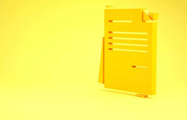 Sarı Dosya belgesi simgesi sarı arkaplanda izole edildi. Kontrol listesi simgesi. İş konsepti. Minimalizm kavramı. 3d illüstrasyon 3d canlandırma — Stok fotoğraf