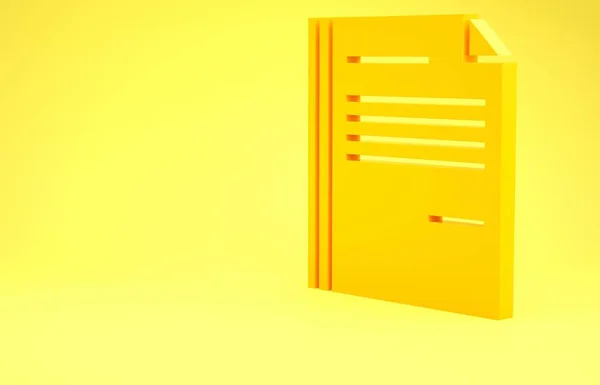 Sarı Dosya belgesi simgesi sarı arkaplanda izole edildi. Kontrol listesi simgesi. İş konsepti. Minimalizm kavramı. 3d illüstrasyon 3d canlandırma — Stok fotoğraf