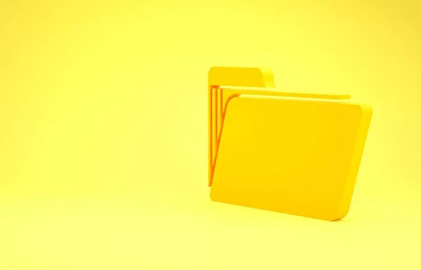 Žlutá ikona složky dokumentu izolovaná na žlutém pozadí. Symbol účetního pořadače. Vedení účetnictví. Minimalismus. 3D ilustrace 3D vykreslení — Stock fotografie