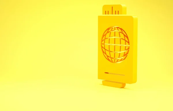 Желтый Паспорт с значком билета, выделенным на желтом фоне. Документ удостоверяющий личность. Концепция путешествия и туризма. Концепция минимализма. 3D-рендеринг — стоковое фото