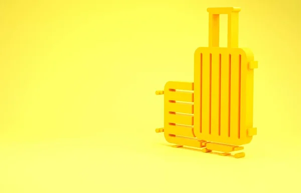 Žlutý kufřík pro cestování ikonu izolované na žlutém pozadí. Cestovní nápis zavazadel. Ikona cestovních zavazadel. Minimalismus. 3D ilustrace 3D vykreslení — Stock fotografie