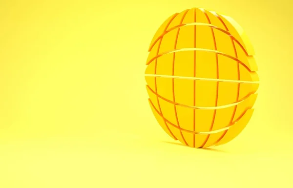 Icono globo terráqueo amarillo aislado sobre fondo amarillo. Signo del mundo o la Tierra. Símbolo global de Internet. Formas geométricas. Concepto minimalista. 3D ilustración 3D render — Foto de Stock