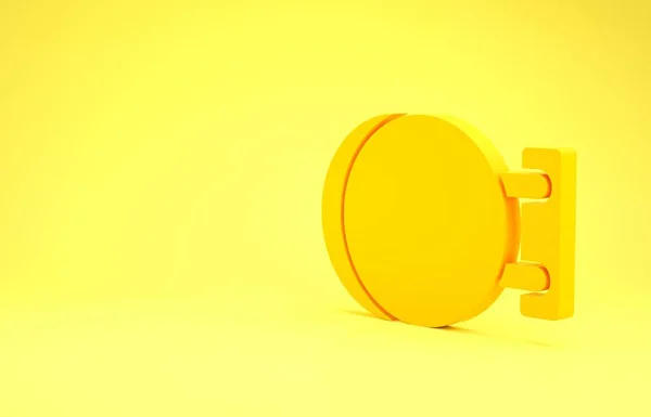 Icona appesa cartello giallo isolato su sfondo giallo. Adatto per pubblicità bar, caffè, pub, ristorante. Concetto minimalista. Illustrazione 3d rendering 3D — Foto Stock