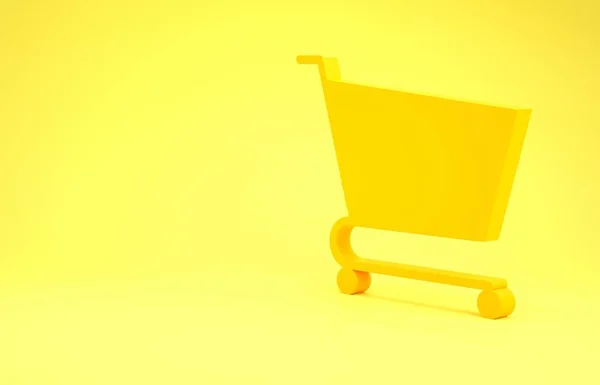 Κίτρινη εικόνα καλαθιού αγορών απομονωμένη σε κίτρινο φόντο. Online αγοραστική ιδέα. Υπογραφή υπηρεσίας παράδοσης. Σύμβολο καλάθι σούπερ μάρκετ. Μινιμαλιστική έννοια. 3D απεικόνιση 3d καθιστούν — Φωτογραφία Αρχείου