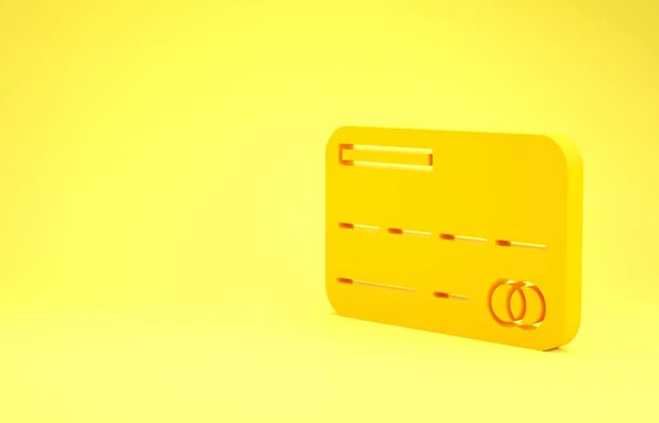 Geel pictogram van de kredietkaart geïsoleerd op gele achtergrond. Online betaling. Contante opname. Financiële verrichtingen. Winkelbord. Minimalisme concept. 3d illustratie 3D renderen — Stockfoto