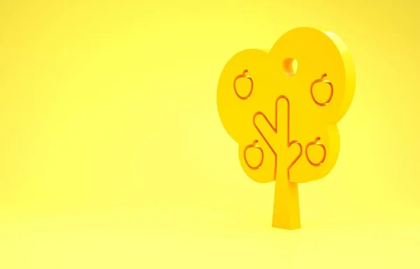 Κίτρινο δέντρο με μήλο εικονίδιο απομονώνονται σε κίτρινο φόντο. Αγροτικό φυτό. Βιολογικό γεωργικό προϊόν. Θέμα κηπουρικής. Μινιμαλιστική έννοια. 3D απεικόνιση 3d καθιστούν — Φωτογραφία Αρχείου