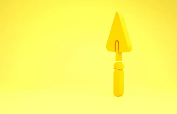 Espada de espátula de jardim amarelo ou ícone de pá isolado no fundo amarelo. Ferramenta de jardinagem. Ferramenta para horticultura, agricultura, agricultura. Conceito de minimalismo. 3D ilustração 3D render — Fotografia de Stock