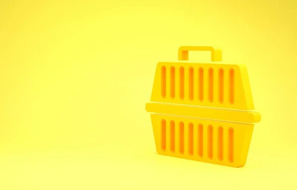 Yellow Pet μεταφορά περίπτωση εικονίδιο απομονώνονται σε κίτρινο φόντο. Μεταφορέας για ζώα, σκύλους και γάτες. Δοχείο για ζώα. Κουτί μεταφοράς ζώων. Μινιμαλιστική έννοια. 3d απεικόνιση 3D καθιστούν — Φωτογραφία Αρχείου