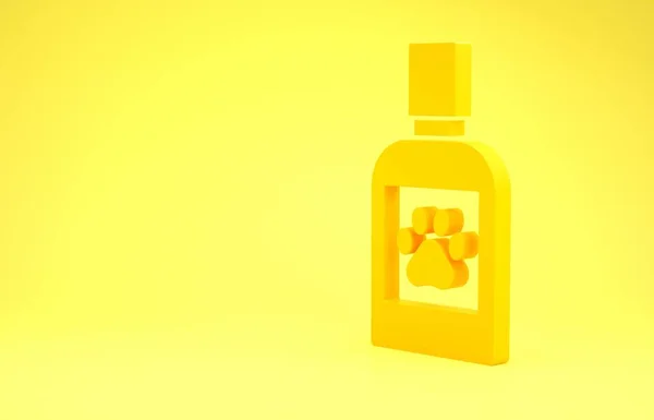 Ikona lahvičky Žlutý pes medicíny izolované na žlutém pozadí. Kontejner s prášky. Lék na předpis pro zvířata. Minimalismus. 3D ilustrace 3D vykreslení — Stock fotografie