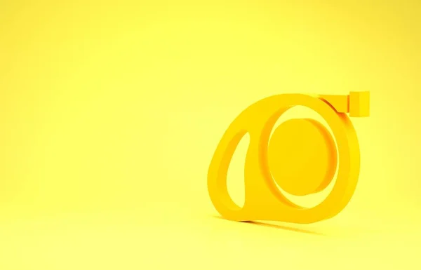 Žlutý stahovací vodítko s ikonou karabiny izolované na žlutém pozadí. Zvířecí psí vůdce. Zvířecí zásoby. Zvířecí příslušenství pro venčení venku. Minimalismus. 3D ilustrace 3D vykreslení — Stock fotografie