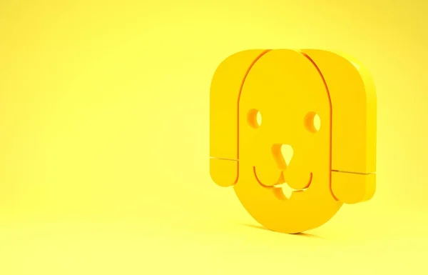 Κίτρινη εικόνα σκύλου απομονωμένη σε κίτρινο φόντο. Μινιμαλιστική έννοια. 3d απεικόνιση 3D καθιστούν — Φωτογραφία Αρχείου