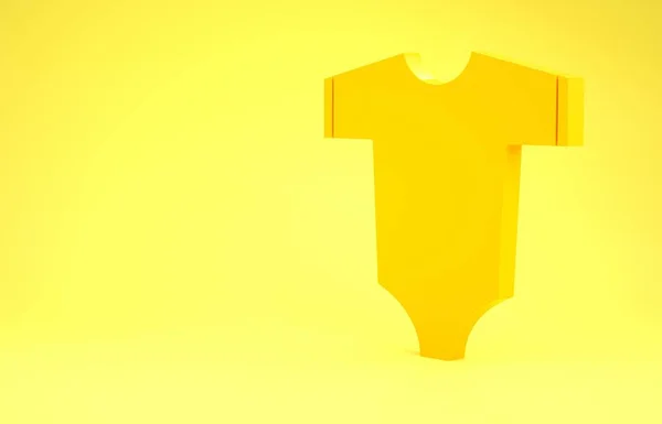 Κίτρινα μωρουδιακά ρούχα απομονώνονται σε κίτρινο φόντο. Βρεφικά ρούχα για το κοριτσάκι και το αγόρι. Στολή μωρού. Μινιμαλιστική έννοια. 3D απεικόνιση 3d καθιστούν — Φωτογραφία Αρχείου