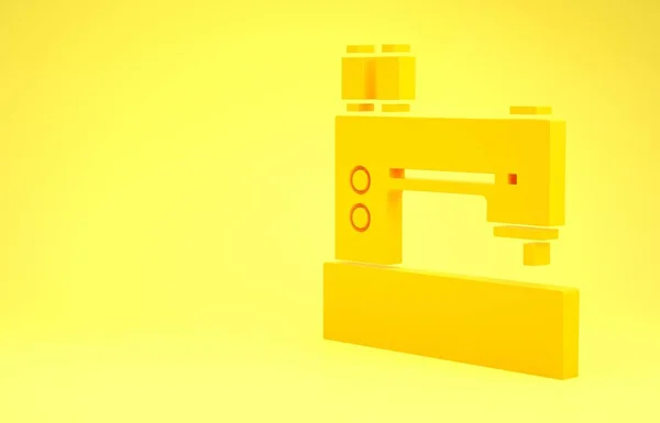 Icona macchina da cucire gialla isolata su sfondo giallo. Concetto minimalista. Illustrazione 3d rendering 3D — Foto Stock