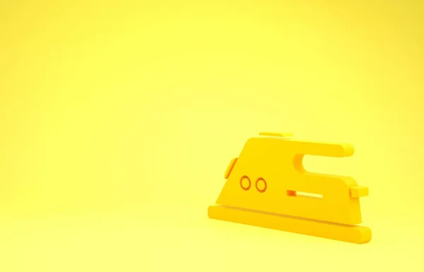 Icône de fer électrique jaune isolée sur fond jaune. Du fer à vapeur. Concept de minimalisme. Illustration 3D rendu 3D — Photo