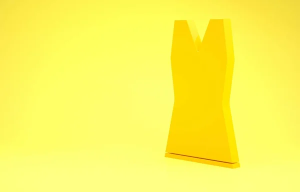 Ícone de vestido de mulher amarela isolado no fundo amarelo. Sinal de roupa. Conceito de minimalismo. 3D ilustração 3D render — Fotografia de Stock