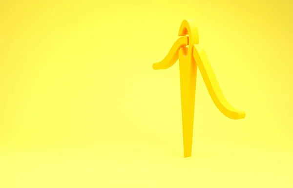 Agulha amarela para costura com ícone de rosca isolado no fundo amarelo. Símbolo de alfaiate. Têxtil costurar sinal de ofício. Ferramenta de bordado. Conceito de minimalismo. 3D ilustração 3D render — Fotografia de Stock