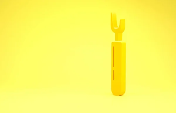 黄色の背景に隔離された黄色のカッターツールアイコン。ナイフを刃で縫う。最小限の概念。3Dイラスト3Dレンダリング — ストック写真