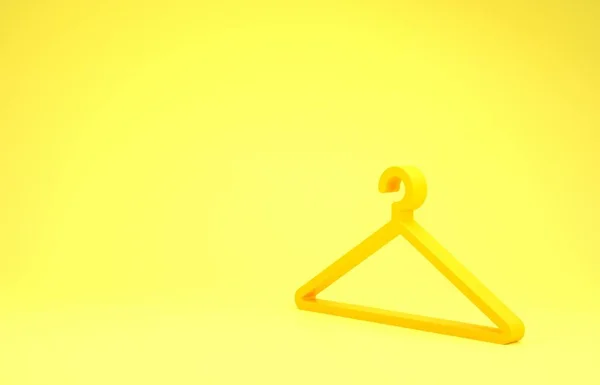 Κίτρινη εικόνα ντουλάπα Hanger απομονώνονται σε κίτρινο φόντο. Εικονίδιο ντουλάπας. Σύμβολο υπηρεσίας ρούχων. Πινακίδα κρεμάστρας. Μινιμαλιστική έννοια. 3d απεικόνιση 3D καθιστούν — Φωτογραφία Αρχείου