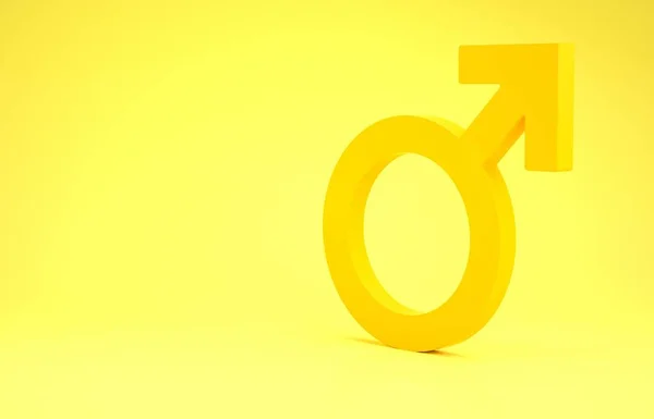 Yellow Male gender symbol icon isolated on yellow background. Minimalism concept. 3d illustration 3D render — 스톡 사진