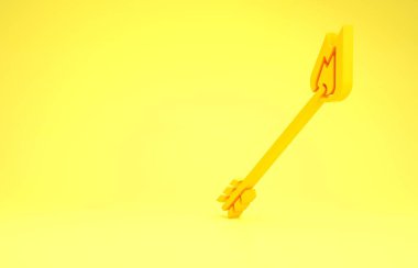 Sarı Ateş ok simgesi sarı arkaplanda izole edildi. Hipster ok simgesi. Minimalizm kavramı. 3d illüstrasyon 3d canlandırma