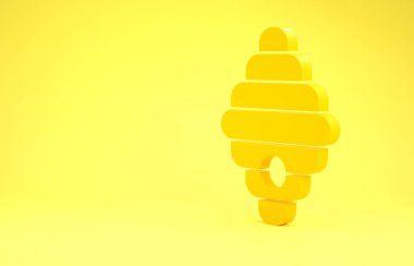Sarı arka planda izole edilmiş arılar için sarı kovan. Arı kovanı sembolü. Apiary ve arı yetiştiriciliği. Tatlı doğal yemek. Minimalizm kavramı. 3d illüstrasyon 3d canlandırma