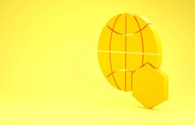 Sarı bal peteği dünya haritası sarı arkaplanda izole edilmiş. Dünya arısı günü. Ekolojik olay kavramı. Minimalizm kavramı. 3d illüstrasyon 3d canlandırma