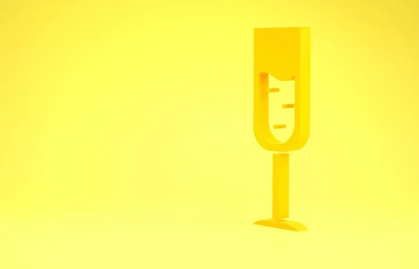 Sarı arka planda izole edilmiş sarı şampanya ikonu. Minimalizm kavramı. 3d illüstrasyon 3B canlandırma — Stok fotoğraf