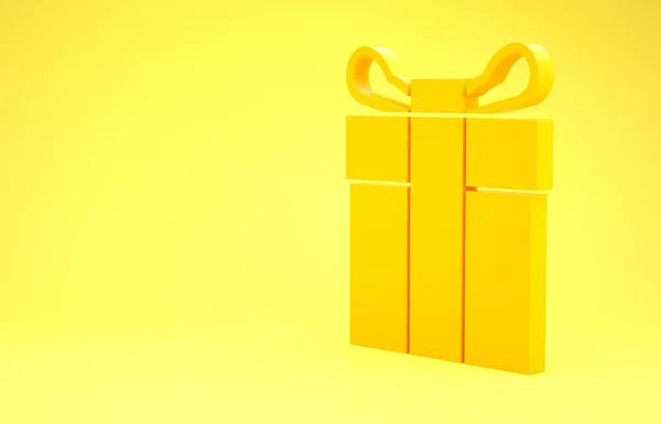 Ícone de caixa de presente amarelo isolado no fundo amarelo. Conceito de minimalismo. 3D ilustração 3D render — Fotografia de Stock