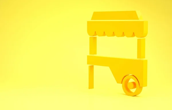 Yellow Fast street food cart with awning icon isolated on yellow background. Urban kiosk. Minimalism concept. 3d illustration 3D render — Stock Photo, Image