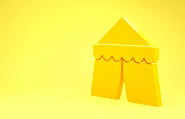 Ícone amarelo da barraca do circo isolado no fundo amarelo. Tenda de campismo de carnaval. Parque de diversões. Conceito de minimalismo. 3D ilustração 3D render — Fotografia de Stock