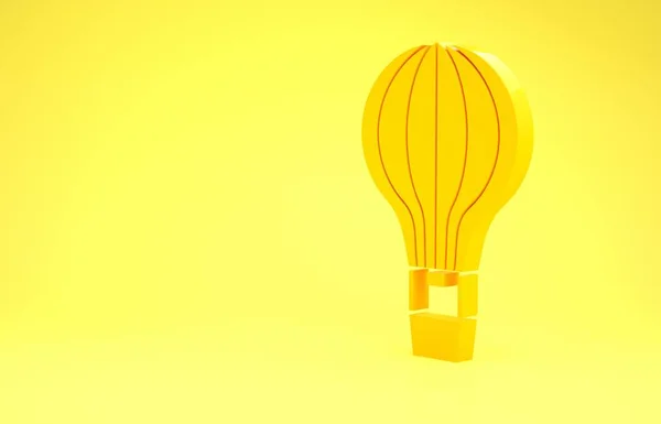 Yellow Hot air balloon icon isolated on yellow background. Air transport for travel. Minimalism concept. 3d illustration 3D render — Stock Photo, Image